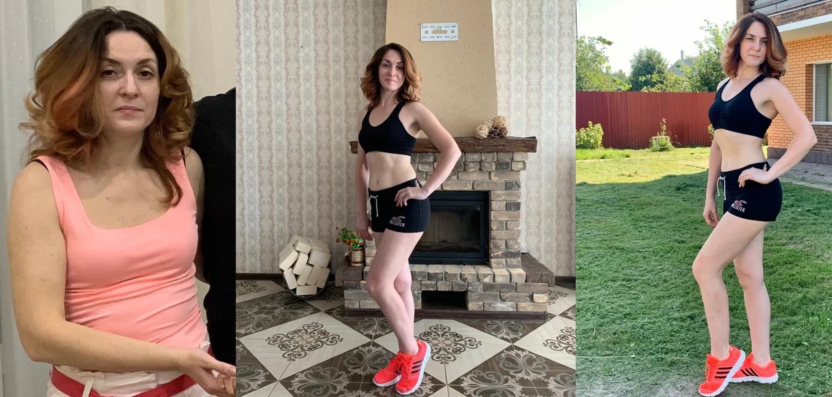 Первое фото слева было сделано когда девушка была не в лучшей форме, а справа два фото уже после похудения и окончания транформации тела